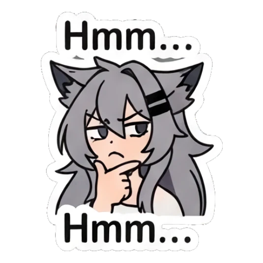 Wolf girl thinking with a hand on her chin Grey Wolf Girl Daily Life sticker for expressive chats and social replies.
