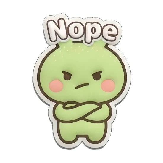 Stubborn green bunny with crossed arms and 'Nope' text. Puffy Green Bunny Adventures sticker for expressive chats and social replies.