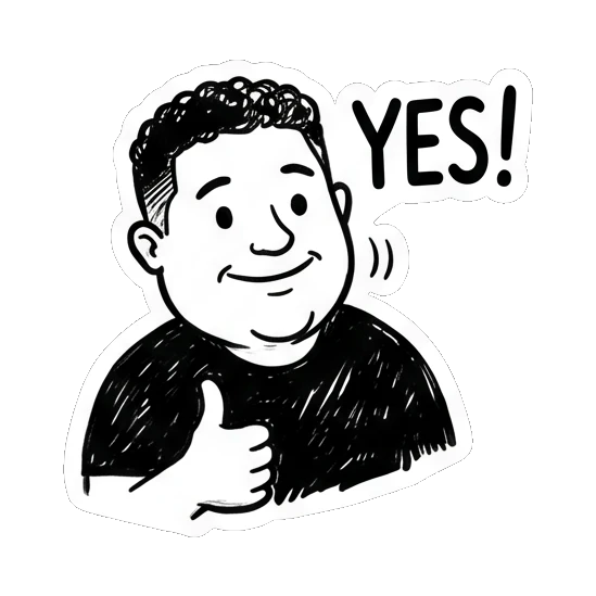 男士竖起大拇指表示赞许 Doodle Guy Daily Vibes sticker for expressive chats and social replies.