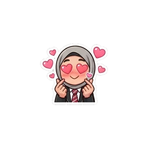 Hijab girl making finger hearts with floating hearts Hijab Girl Daily Life sticker for expressive chats and social replies.