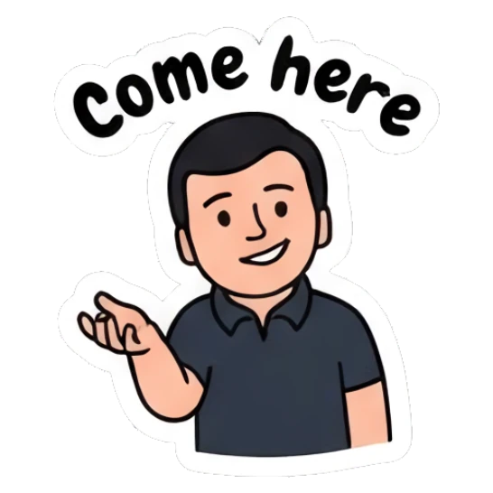 Man gesturing with hand to come closer saying Come here. Everyday Office Guy sticker for expressive chats and social replies.