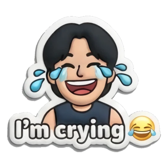 Boy crying tears of joy with text I am crying Puffy Boy Daily Vibes sticker for expressive chats and social replies.