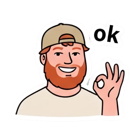 Bearded man making an OK hand gesture with a smile Bearded Guy Daily Vibes sticker for expressive chats and social replies.