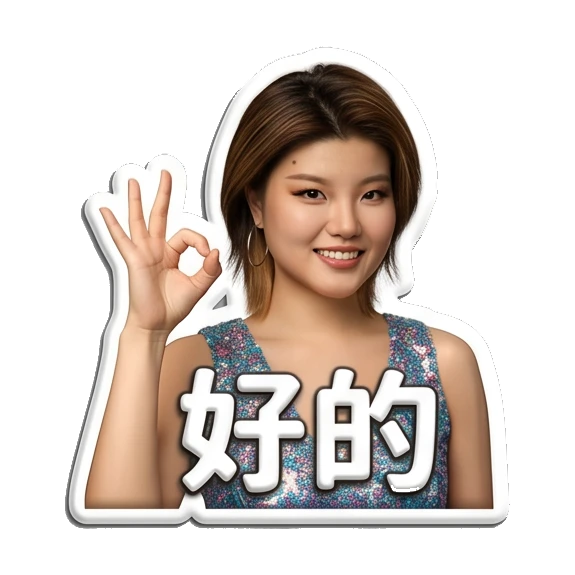 Young woman making an OK gesture with a smile Sparkly Girl Daily Moods sticker for expressive chats and social replies.