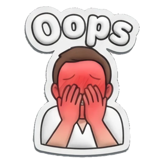 Man covering face with hands in embarrassment with text Oops Everyday Guy Expressions sticker for expressive chats and social replies.