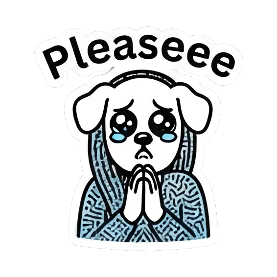 Puppy-eyed girl begging with hands together with text Pleaseee Keith Haring Style Girl sticker for expressive chats and social replies.