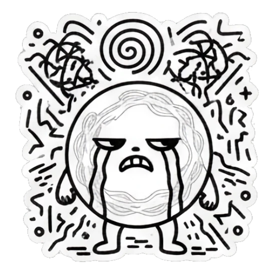 Round doodle character crying with a swirl background and 'Crying' text. Doodle Doodle Expressions sticker for expressive chats and social replies.