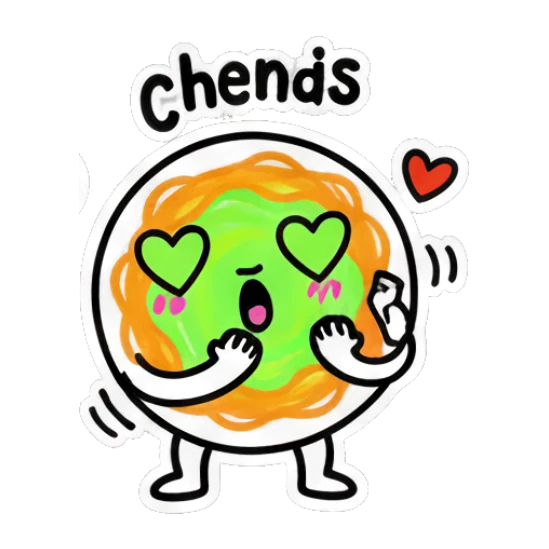 Noodle character with heart eyes and text 'Chends' Scribble Noodle Pals sticker for expressive chats and social replies.