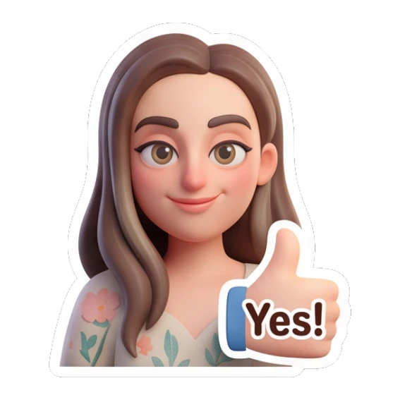 Girl giving a thumbs up for Yes Cheerful 3D Girl Expressions sticker for expressive chats and social replies.