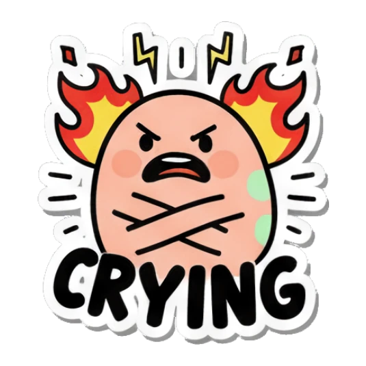 Angry egg with crossed arms and 'CRYING' text. Little Egg Emotions sticker for expressive chats and social replies.