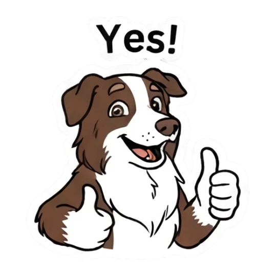 Happy Border Collie giving a thumbs up with text Yes Loki.. LOWKEY Aussie! sticker for expressive chats and social replies.