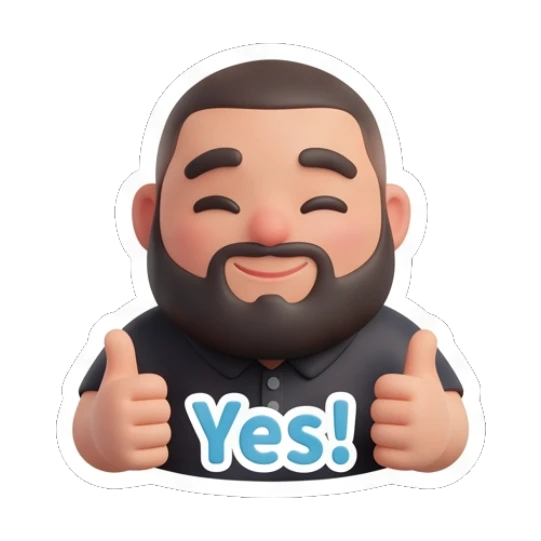 Bearded man giving a double thumbs up with a smile. Bearded Buddy Expressions sticker for expressive chats and social replies.