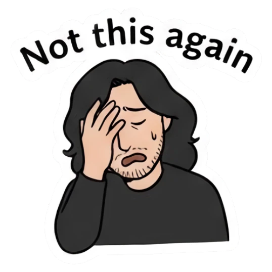 Long-haired man doing a facepalm in frustration. Long-Haired Guy Daily Vibes sticker for expressive chats and social replies.