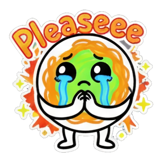 Spaghetti character crying with hands near face and 'Pleaseee' text. Spaghetti Doodle Pals sticker for expressive chats and social replies.