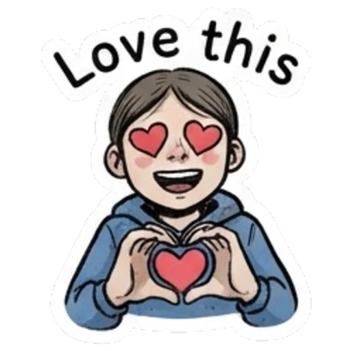 Happy girl making heart shape with hands and text Love this Daily Moods of a Girl sticker for expressive chats and social replies.