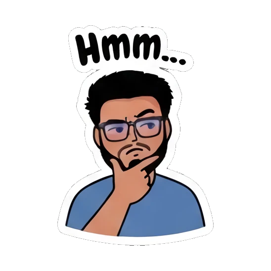Thoughtful bearded man with hand on chin, pondering. Bearded Guy Daily Vibes sticker for expressive chats and social replies.