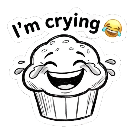 Muffin laughing hysterically with tears Muffin Moods sticker for expressive chats and social replies.