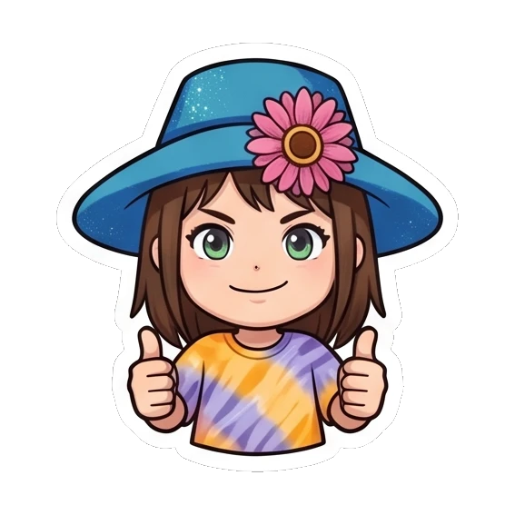 Girl in blue hat giving a thumbs up Summer Hat Girl Adventures sticker for expressive chats and social replies.