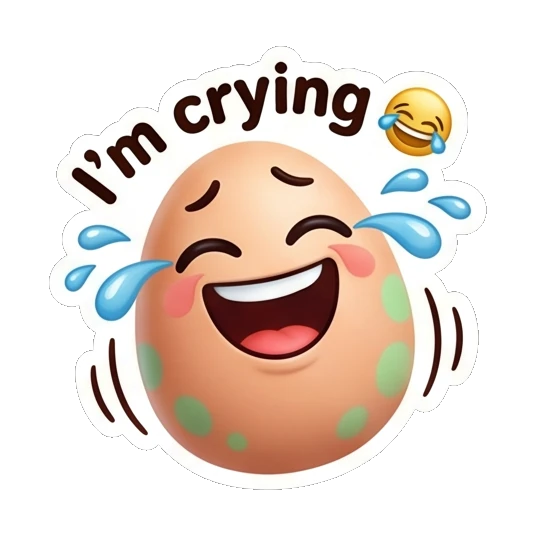 Spotted egg laughing with tears of joy, text I'm crying Cool Spotted Egg Expressions sticker for expressive chats and social replies.