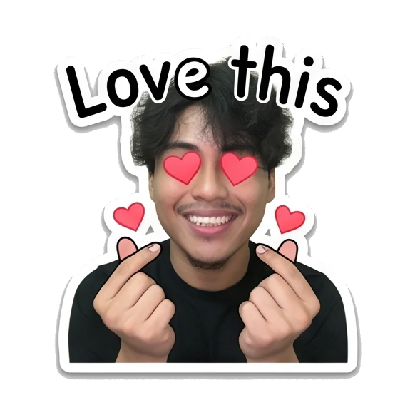 Young man making heart fingers with love eyes and text Love this Daily Life of a Cool Guy sticker for expressive chats and social replies.
