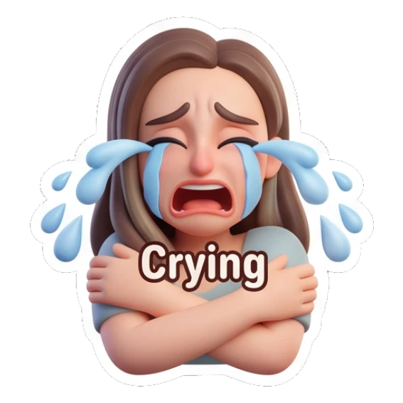 Girl crying loudly with blue tears Cheerful 3D Girl Expressions sticker for expressive chats and social replies.