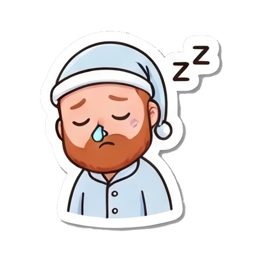 Red-bearded man sleeping in a nightcap with zzz symbols. Red-Bearded Football Fan sticker for expressive chats and social replies.