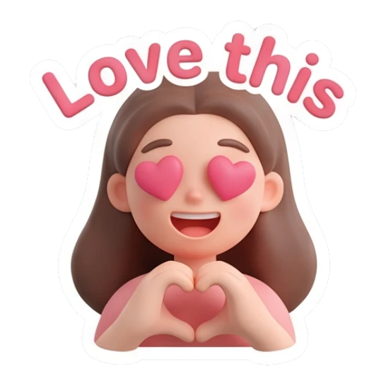 Girl with heart eyes making a heart shape Cute Clay Girl Daily Expressions sticker for expressive chats and social replies.