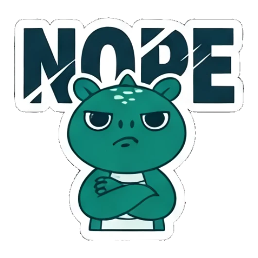Annoyed dinosaur with crossed arms and text NOPE Teal Dino Daily Vibes sticker for expressive chats and social replies.
