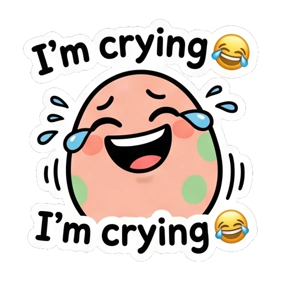Happy crying pink egg with laughing emoji Pink Egg Buddy Daily sticker for expressive chats and social replies.