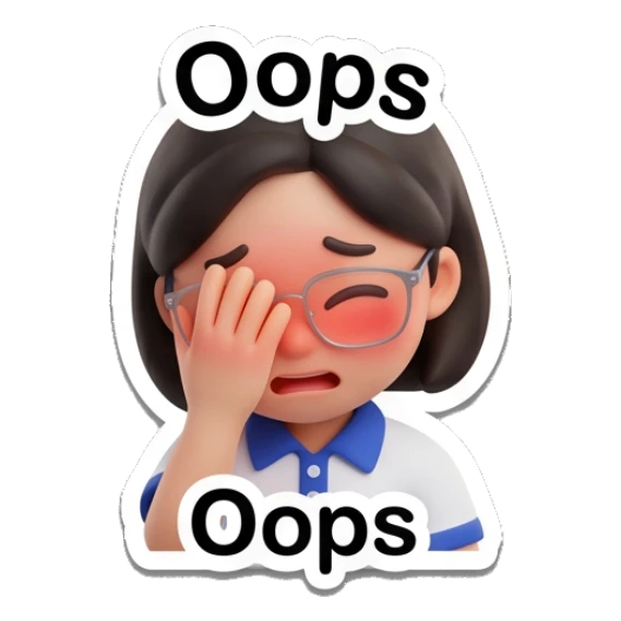 Girl with glasses covering face with hand in embarrassment, saying Oops. Cheerful Glasses Girl Daily sticker for expressive chats and social replies.