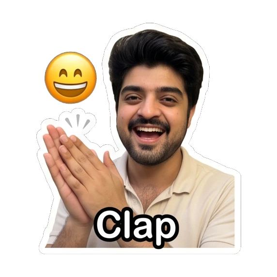 Young man clapping hands with a happy expression. Daily Life of a Guy sticker for expressive chats and social replies.