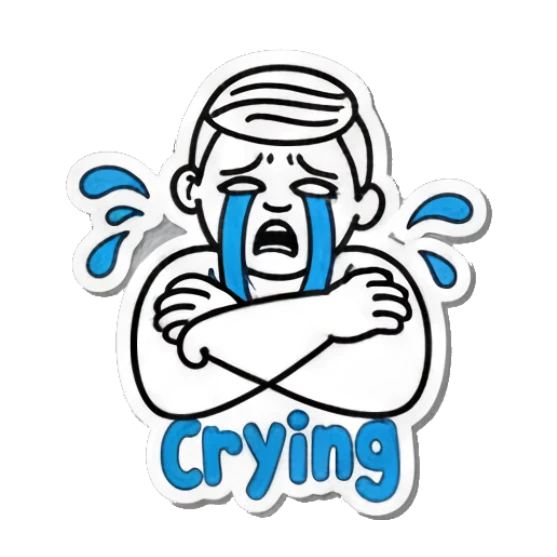 Boy crying with blue tears and text Crying Keith Haring Style Doodles sticker for expressive chats and social replies.
