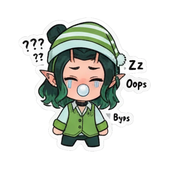Sleepy girl wearing a nightcap with Zz text Green Mantis Girl Adventures sticker for expressive chats and social replies.