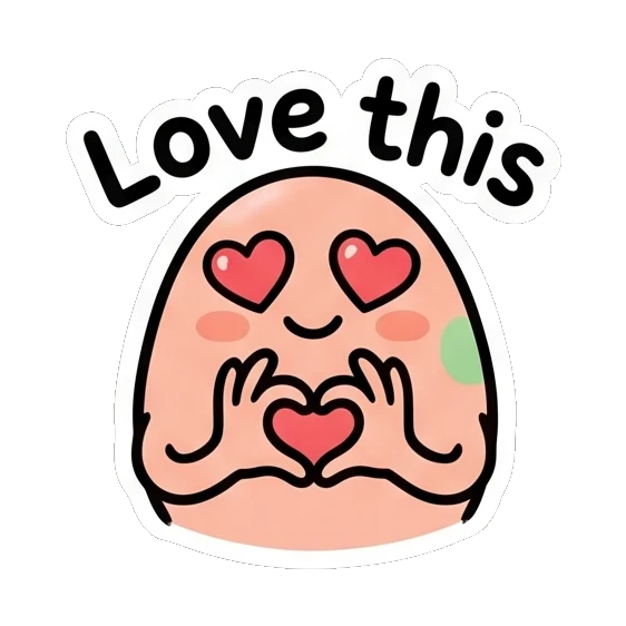 Pink egg making a heart shape with hands saying Love this Pink Egg Buddy Daily sticker for expressive chats and social replies.