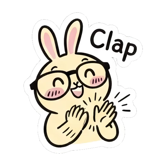 Excited rabbit clapping hands. Smart Bunny Daily Moods sticker for expressive chats and social replies.