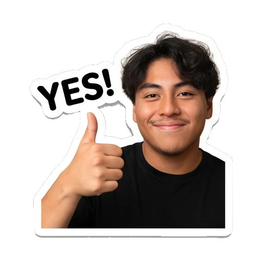 Young man giving a thumbs up, text 'YES!' Daily Life of a Cool Guy sticker for expressive chats and social replies.
