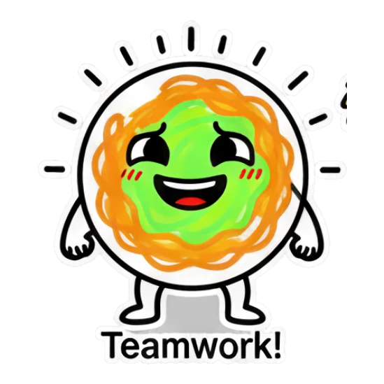 Noodle character smiling with 'Teamwork!' text Noodle Buddy Emotions sticker for expressive chats and social replies.
