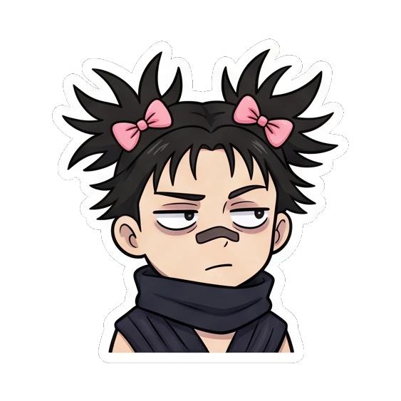 Ninja girl looking bored and unimpressed. Spiky Hair Ninja Girl sticker for expressive chats and social replies.