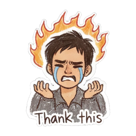Boy feeling overwhelmed with fire effect Doodle Boy Daily Vibes sticker for expressive chats and social replies.