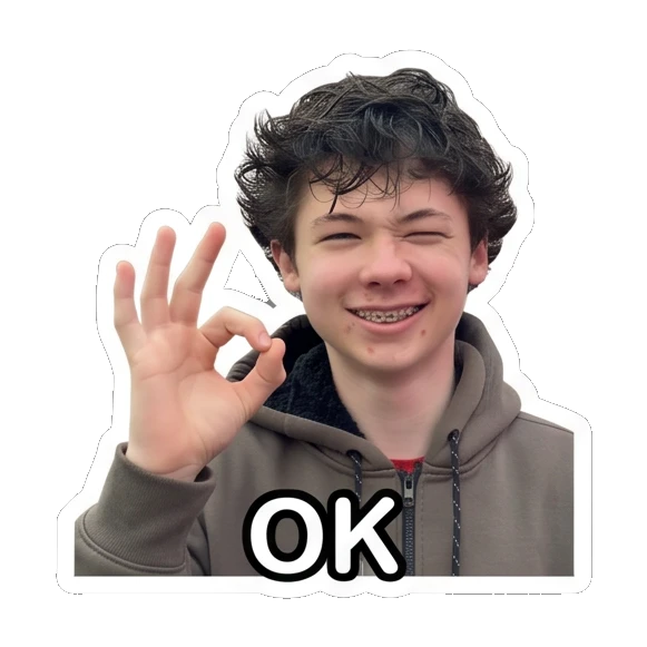 Teen boy making OK gesture with hand, smiling, text OK Teen Boy Daily Expressions sticker for expressive chats and social replies.