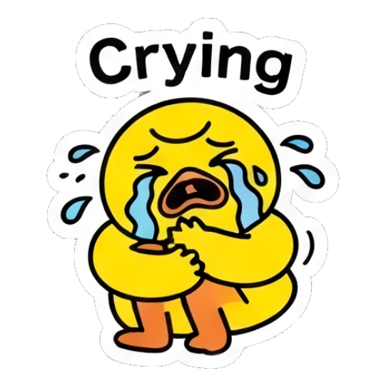 Sad yellow duck sitting and crying with text 'Crying' Keith Haring Style Yellow Duck sticker for expressive chats and social replies.