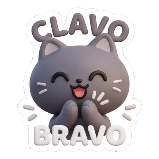 Happy grey cat clapping hands saying bravo. Moody Grey Cat Daily sticker for expressive chats and social replies.