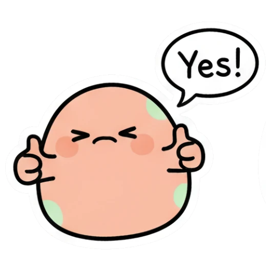 Blob character giving double thumbs up with 'Yes!' text. Doodle Blob Emotions sticker for expressive chats and social replies.