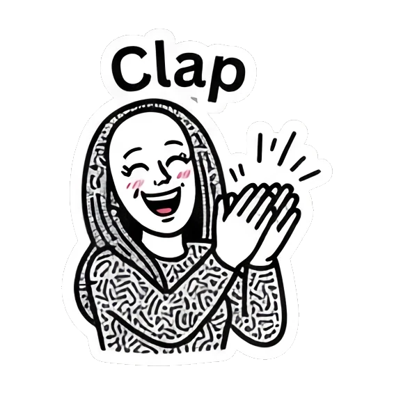 Girl clapping hands with a joyful expression with text Clap Keith Haring Style Girl sticker for expressive chats and social replies.