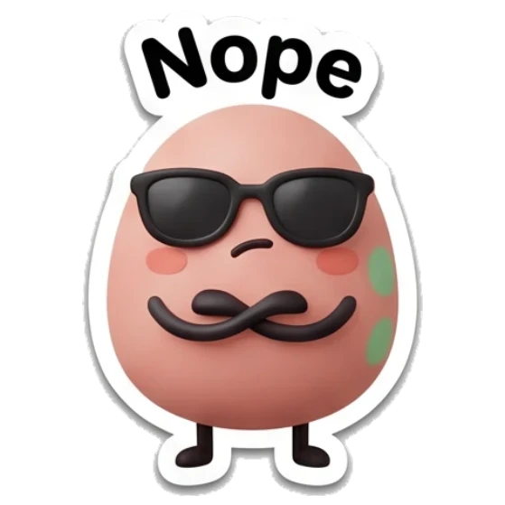 Pink egg wearing sunglasses looking skeptical with text Nope Pink Egg Moods sticker for expressive chats and social replies.