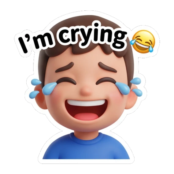 Boy laughing and crying with tears Little Boy Daily Vibes sticker for expressive chats and social replies.