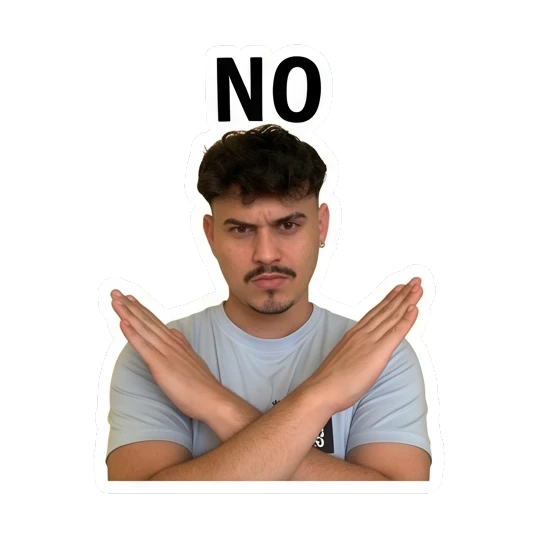 Young man making an X gesture with his arms to say no. Daily Life of a Trendy Guy sticker for expressive chats and social replies.