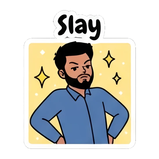 Confident bearded man with hands on hips, posing. Bearded Guy Daily Vibes sticker for expressive chats and social replies.