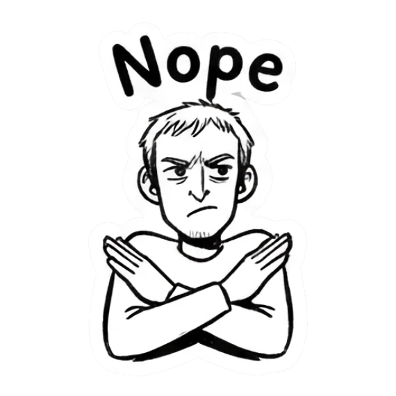 Man with arms crossed in a firm X shape saying Nope Doodle Guy Daily Vibes sticker for expressive chats and social replies.