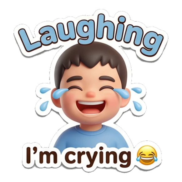 Laughing boy with tears of joy streaming down his face. Little Boy Daily Expressions sticker for expressive chats and social replies.
